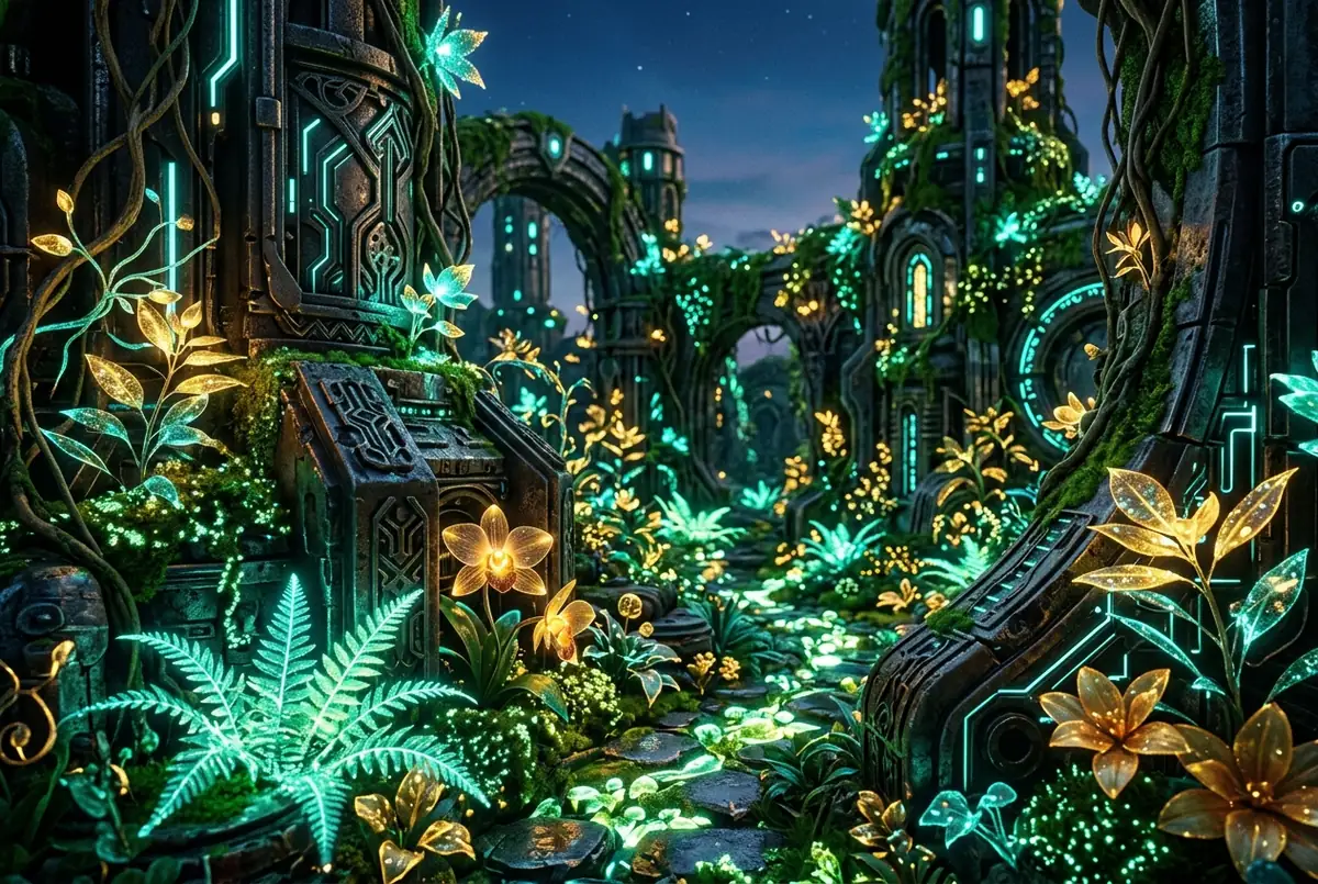 Bioluminescent oasis garden
